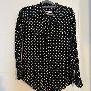 Equipment Silk Black and White Polka Dot Button-Down Shirt